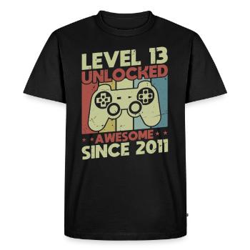Level 13 Unlocked - Men's Premium Organic T-Shirt - black - Front - Nico (187cm)