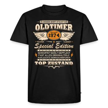 Oldtimer Baujahr Jahrgang 1974 Geburtstag Geschenk - Männer Premium Bio T-Shirt - Schwarz - Vorne - Nico (187cm)