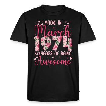 Mars 1974 Cadeau Anniversaire 50 Ans Pour Femme - T-shirt Premium bio Homme - noir - Devant - Nico (187cm)