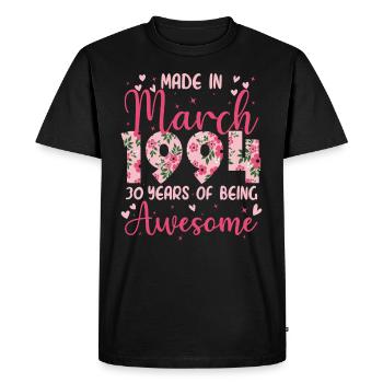 Mars 1994 Cadeau Anniversaire 30 Ans Pour Femme - T-shirt Premium bio Homme - noir - Devant - Nico (187cm)