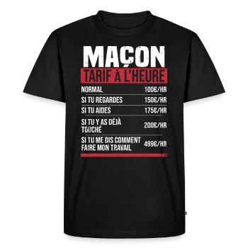 Maçon tarif à l'heure idée cadeau humour - T-shirt Premium bio Homme - noir - Devant - Nico (187cm)