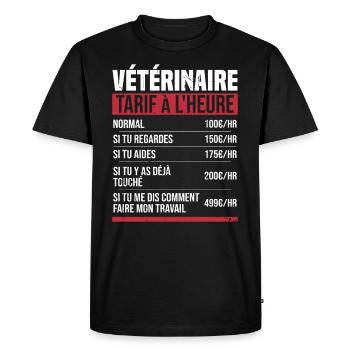 Vétérinaire tarif à l'heure idée cadeau humour - T-shirt Premium bio Homme - noir - Devant - Nico (187cm)