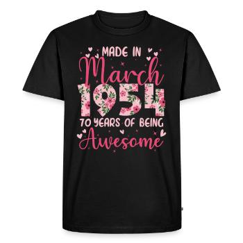 Mars 1954 Cadeau Anniversaire 70 Ans Pour Femme - T-shirt Premium bio Homme - noir - Devant - Nico (187cm)