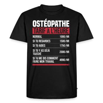 Ostéopathe tarif à l'heure idée cadeau humour - T-shirt Premium bio Homme - noir - Devant - Nico (187cm)