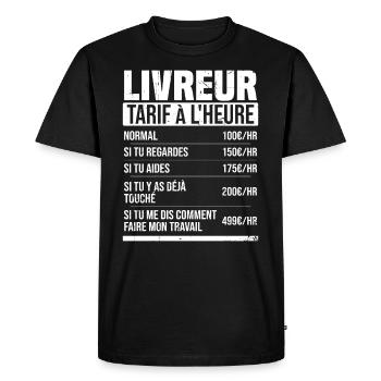 Livreur tarif à l'heure idée cadeau humour - T-shirt Premium bio Homme - noir - Devant - Nico (187cm)