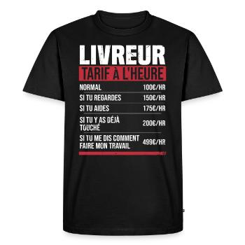 Livreur tarif à l'heure idée cadeau humour - T-shirt Premium bio Homme - noir - Devant - Nico (187cm)