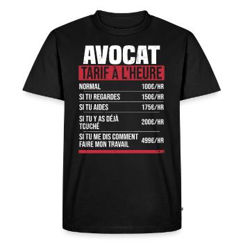 Avocat tarif à l'heure idée cadeau humour - T-shirt Premium bio Homme - noir - Devant - Nico (187cm)