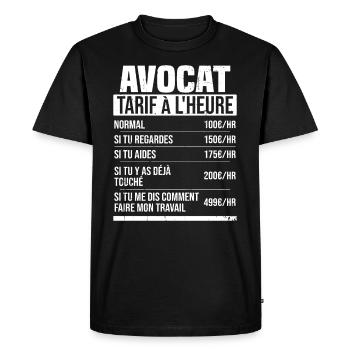 Avocat tarif à l'heure idée cadeau humour - T-shirt Premium bio Homme - noir - Devant - Nico (187cm)