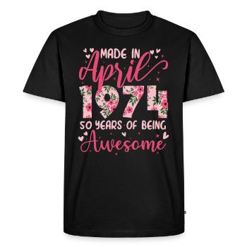 Avril 1974 Cadeau Anniversaire 50 Ans Pour Femme - T-shirt Premium bio Homme - noir - Devant - Nico (187cm)