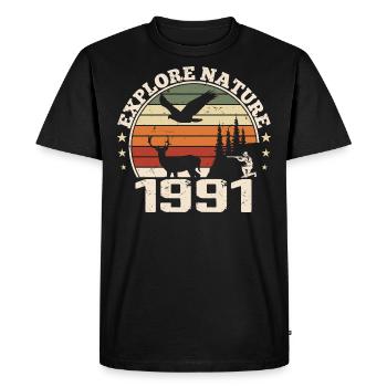 Cadeau Anniversaire 1991 Classique Chasseur 1991 - T-shirt Premium bio Homme - noir - Devant - Nico (187cm)