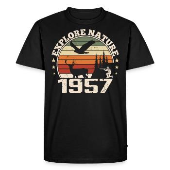 Cadeau Anniversaire 1957 Classique Chasseur 1957 - T-shirt Premium bio Homme - noir - Devant - Nico (187cm)