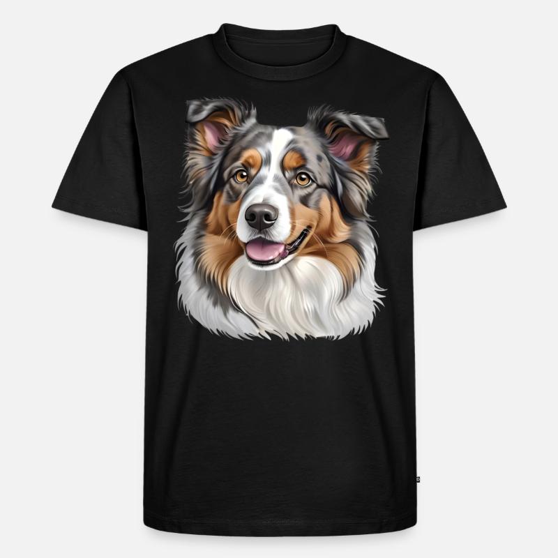 Australian Shepherd Kopf - Männer Premium Bio T-Shirt - Schwarz