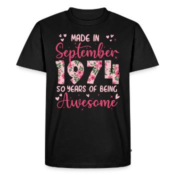 Septembre 1974 Anniversaire 50 Ans Pour Femmes - T-shirt Premium bio Homme - noir - Devant - Nico (187cm)