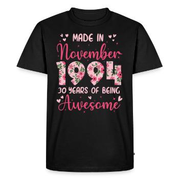 Novembre 1994 Anniversaire 30 Ans Pour Femmes - T-shirt Premium bio Homme - noir - Devant - Nico (187cm)