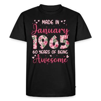 Janvier 1965 Anniversaire 60 Ans Pour Femmes - T-shirt Premium bio Homme - noir - Devant - Nico (187cm)