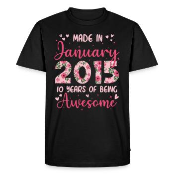 Janvier 2015 Anniversaire 10 Ans Pour filles - T-shirt Premium bio Homme - noir - Devant - Nico (187cm)