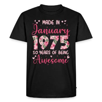 Janvier 1975 Anniversaire 50 Ans Pour Femmes - T-shirt Premium bio Homme - noir - Devant - Nico (187cm)