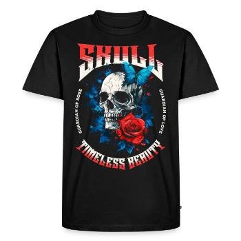 Crâne, Crâne, Papillon, Rose, Fleur - T-shirt Premium bio Homme - noir - Devant - Nico (187cm)
