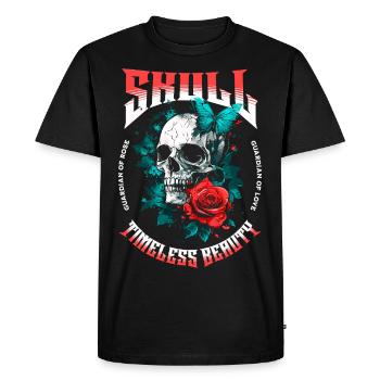Crâne, Crâne, Papillon, Rose, Fleur - T-shirt Premium bio Homme - noir - Devant - Nico (187cm)