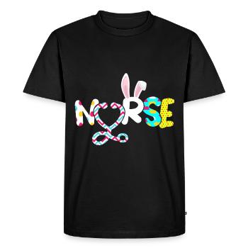 Infirmière Lapin Oreille Stéthoscope Joyeuses Pâques - T-shirt Premium bio Homme - noir - Devant - Nico (187cm)