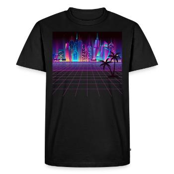 Illuminated city at night - Men's Premium Organic T-Shirt - black - Front - Nico (187cm)