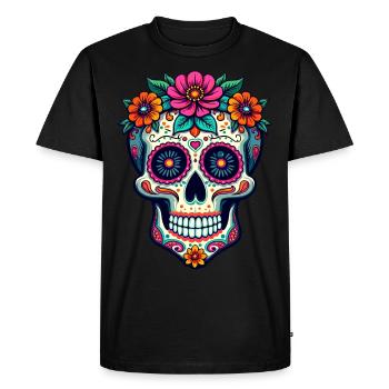 Crâne en sucre floral – Art vibrant du Jour des Morts - T-shirt Premium bio Homme - noir - Devant - Nico (187cm)