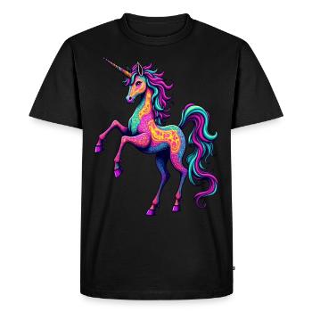 Licorne néon psychédélique – Cheval fantastique coloré - T-shirt Premium bio Homme - noir - Devant - Nico (187cm)