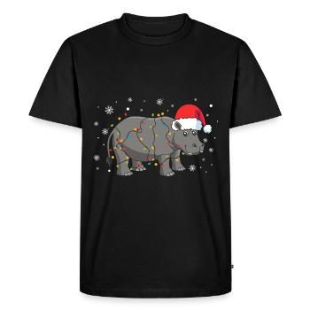 Hippopotamus with Santa hat - Men's Premium Organic T-Shirt - black - Front - Nico (187cm)