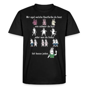 Peu importe la couleur de votre peau, je déteste tout le monde! - T-shirt Premium bio Homme - noir - Devant - Nico (187cm)