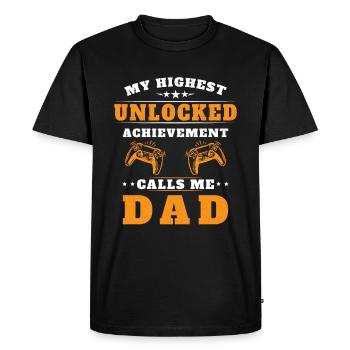 Mon plus haut succès débloqué m'appelle papa - T-shirt Premium bio Homme - noir - Devant - Nico (187cm)