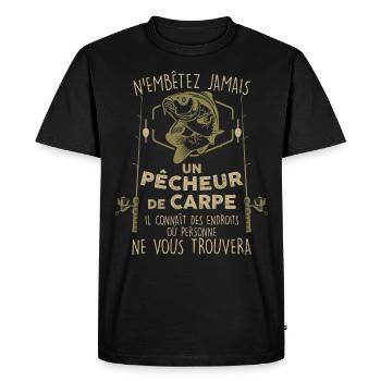 Pêche carpe, idée cadeau pêcheur, citation humour - T-shirt Premium bio Homme - noir - Devant - Nico (187cm)