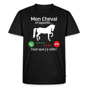 Mon cheval m'appelle faut quẹ j'y aille! - T-shirt Premium bio Homme - noir - Devant - Nico (187cm)