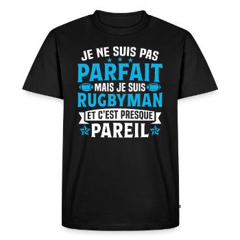 Je suis rugbyman et c'est presque pareil - T-shirt Premium bio Homme - noir - Devant - Nico (187cm)
