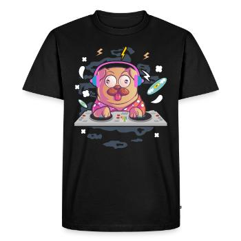 DJ Pug Dog Raccroche Vinyl Party Festival Drôle - T-shirt Premium bio Homme - noir - Devant - Nico (187cm)