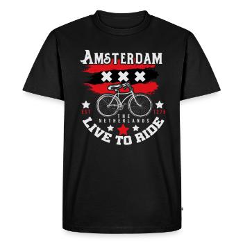 T-shirt Amsterdam Hollande souvenir vélo hollandais - T-shirt Premium bio Homme - noir - Devant - Nico (187cm)
