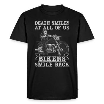 Les motards sourient en retour - T-shirt Premium bio Homme - noir - Devant - Nico (187cm)