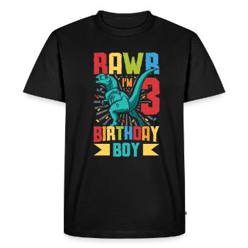 Anniversaire Trex Dinosaure 3ème Anniversaire Garçon - T-shirt Premium bio Homme - noir - Devant - Nico (187cm)