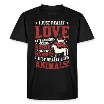 Chats,Chiens,Chevaux,Lapins - Amoureux des animaux - T-shirt Premium bio Homme - noir - Devant - Nico (187cm)
