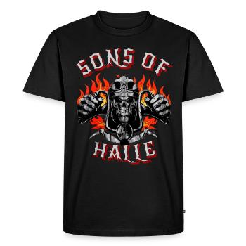 Halle Biker Geschenk sons of Halle - Men's Premium Organic T-Shirt - black - Front - Nico (187cm)