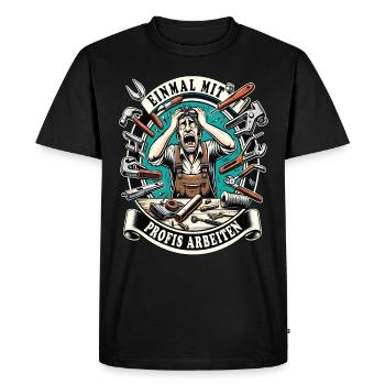 Craftsmen work with professionals for once - Men's Premium Organic T-Shirt - black - Front - Nico (187cm)