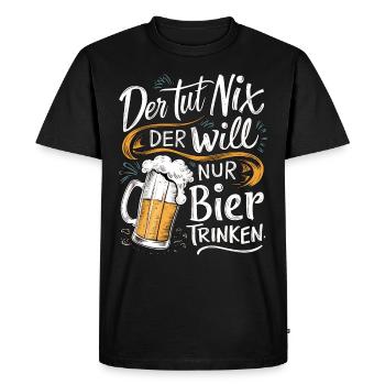 Il ne fait rien, il veut juste boire de la bière - T-shirt Premium bio Homme - noir - Devant - Nico (187cm)
