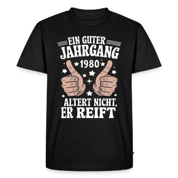 Un bon millésime d’anniversaire années 1980 - T-shirt Premium bio Homme - noir - Devant - Nico (187cm)