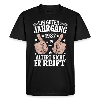 Un bon millésime anniversaire 1987 - T-shirt Premium bio Homme - noir - Devant - Nico (187cm)