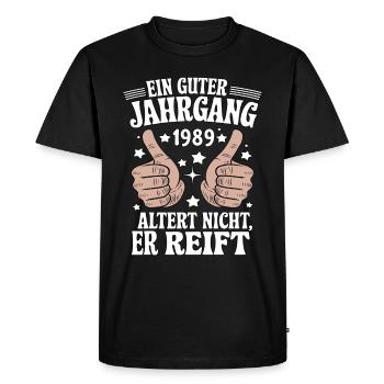 Un bon millésime anniversaire 1989 - T-shirt Premium bio Homme - noir - Devant - Nico (187cm)