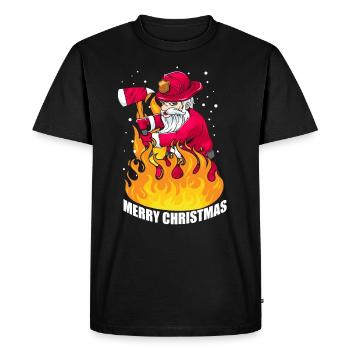 Christmas Santa Firefighter Gift - Men's Premium Organic T-Shirt - black - Front - Nico (187cm)