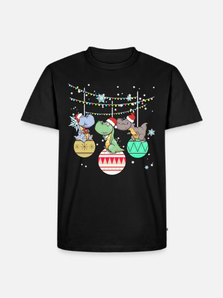 Dinosaurier T-Rex Santa Weihnachten Geschenk - Männer Premium Bio T-Shirt - Schwarz