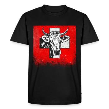 Suisse Cow Farmer Animal Swiss Cross Gift - T-shirt Premium bio Homme - noir - Devant - Nico (187cm)