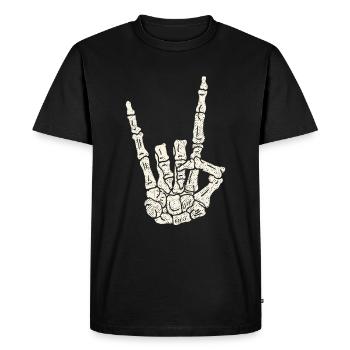 Squelette Rockfinger Rocker Hard Metal Heavy Metal - T-shirt Premium bio Homme - noir - Devant - Nico (187cm)