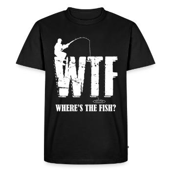 Pêcheur pêcheur à la pêche WTF Où est le poisson - T-shirt Premium bio Homme - noir - Devant - Nico (187cm)