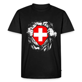 Switzerland Superhero Hero Swiss Cross - Men's Premium Organic T-Shirt - black - Front - Nico (187cm)
